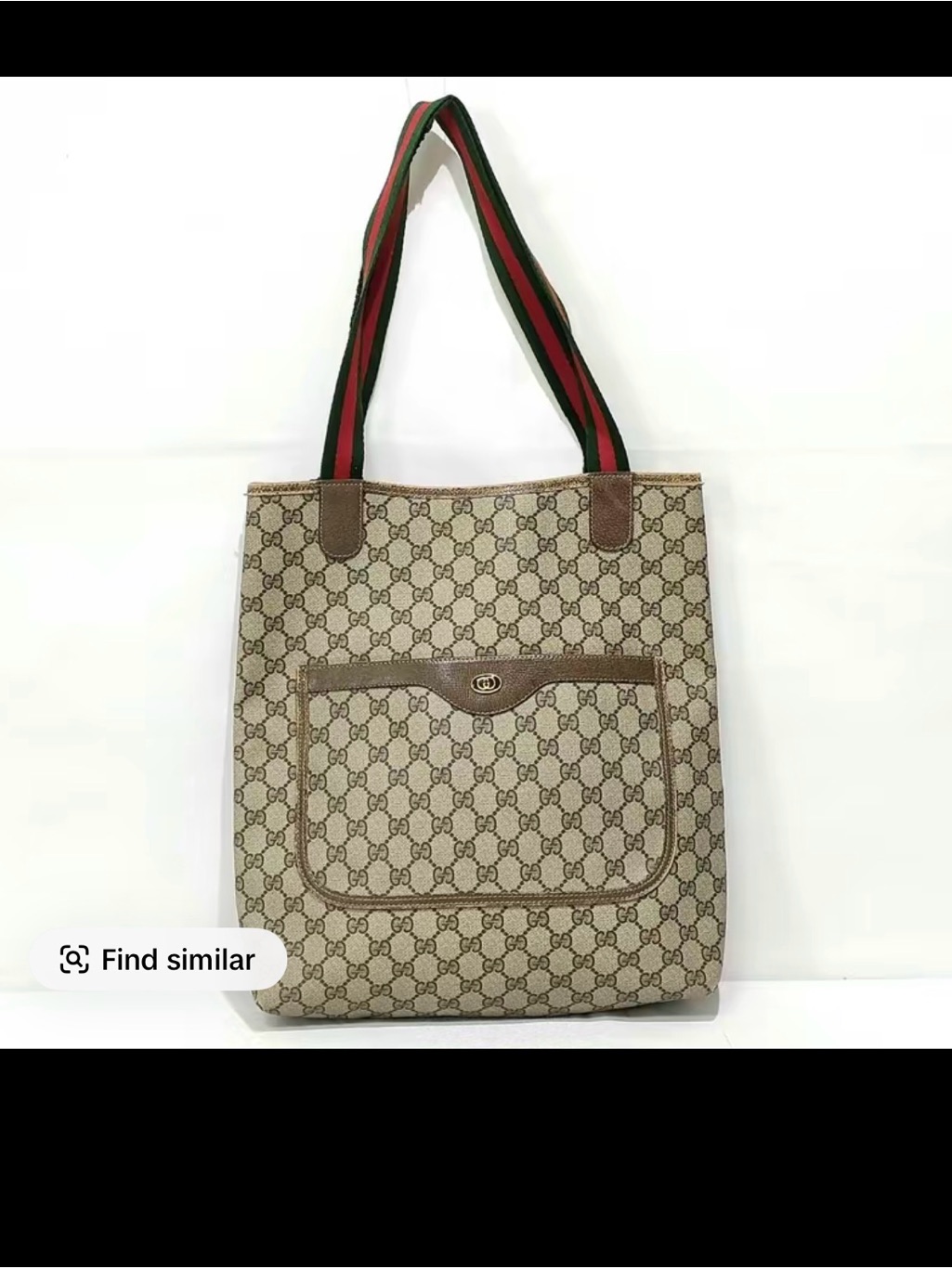 Gucci Beige Gg Canvas Tote With Green And Red Striped Straps
